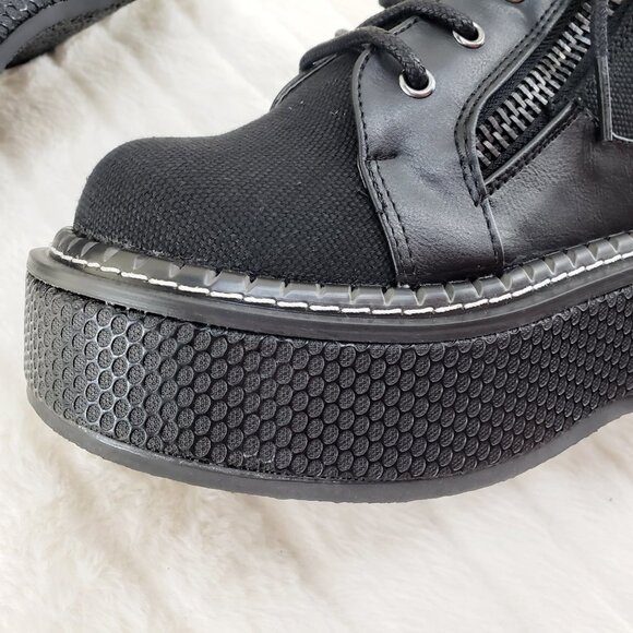 Emily Black Canvas Chain Goth 2" Platform Ankle Boots 114x - Picture 8 of 16